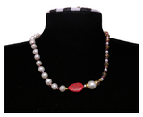 Handcrafted Classic White Pearl Beads Blend w/ Glass Crystal Beads, Metal-Plated Clasp w/ Extension Chain