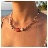 Handcrafted Classic White Pearl Beads Blend w/ Glass Crystal Beads, Metal-Plated Clasp w/ Extension Chain