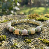 Handmade Bracelet – Green Jasper-Style and Cream Agate-Like Beads with Vibrant Yellow Heishi Disc Spacers – Artisanal Boho Jewelry