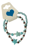 Handmade Beaded Friendship Bracelet – Light Blue & White Beads with Brown Accents, Two Blue Star Beads, Playful Gift for Kids/Teens