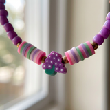 Handmade Purple Beaded Bracelet, Multicolor Striped Beads, Playful Boho Jewelry