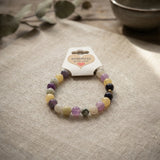 Lavender and Cream Beaded Bracelet, Handmade Stretch Gemstone, Multicolor Boho Minimalist Stacking Jewelry, Gift for Her
