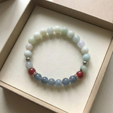 Green Blue Red Natural Stone Beaded Bracelet, Minimalist Boho Stretch Jewelry
