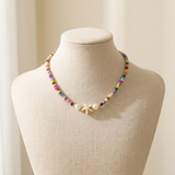 Handmade Starfish Beaded Necklace - Rainbow Beach Choker, Summer Jewelry with Faux Pearls
