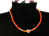 Beaded Flower Necklace, Orange Daisy Choker Seed Bead Jewelry, Summer Aesthetic, Metal-Plated Clasp w/ Extension Chain