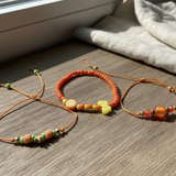 Orange Yellow Mint Bracelet Stack, Handmade Beaded Friendship Bracelets, Lemon Lime, Butterfly & Crown Charm Jewelry