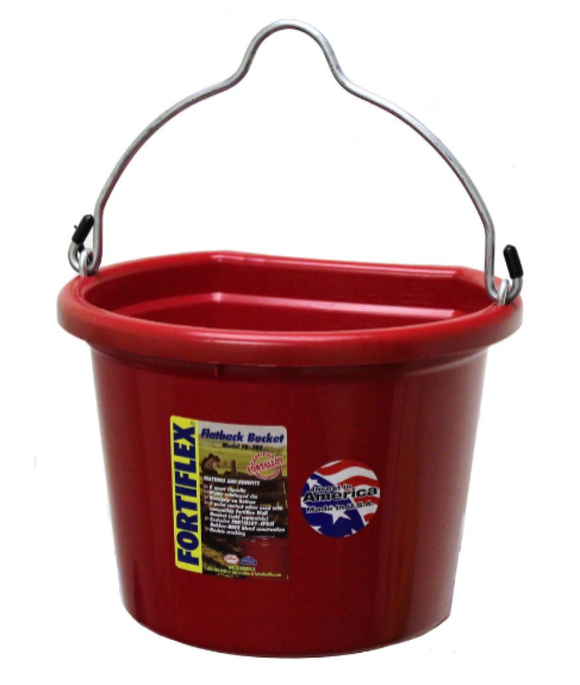 Fortiflex 1301802 2 gal. Flat Back Horse Feed  Bucket, Red