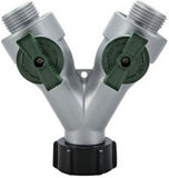 GroundWork GC-633 Metal Dual Hose Connector 3/4 Inch with Shutoff Aluminum