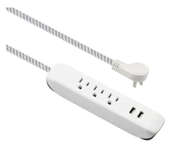 HDX LTS-7A-2 15 ft. 16/3 3 Outlet 2 USB Braided Extension Cord in White and Grey