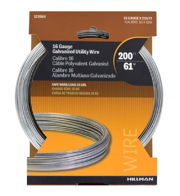 Hillman 122060 Solid Wire Galvanized (#16 x 200'), 55 lb Maximum Weight Capacity