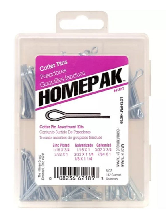 Hillman 41857 Zinc Plated Assorted Sizes Homepak Cotter Pin Kit - Count of 32
