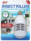 PIC IKC LED Light Bulb White Plastic 3 Light Modes UV Light Attract Bugs