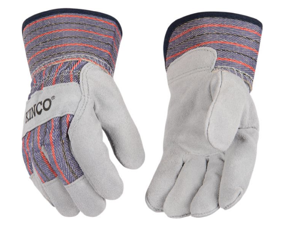 Kinco 1500-KM Kid's Suede Leather Palm Cotton-Blend Fabric Back and Cuff Gloves