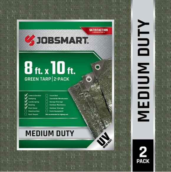 JobSmart KSG2PK0810 8 ft. x 10 ft. Green Tarp, 2-Pack, Medium Duty