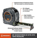 Crescent L1125B-02 Shockforce Nite Eye Tape Measure Matte Black, 1-3/16" x 25 ft