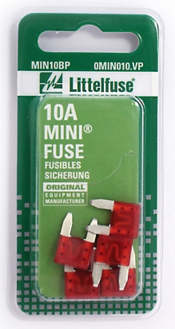 Littelfuse 0MIN010.VP Mini 10A Blade Fuses 32 V 5 pc.