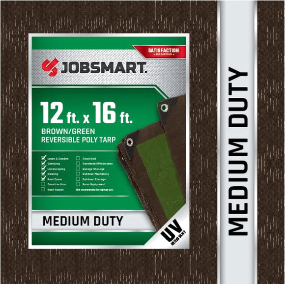 JobSmart MDBG1216 12 ft. x 16 ft. Poly Tarp Reversible, Brown/Green, Medium-Duty