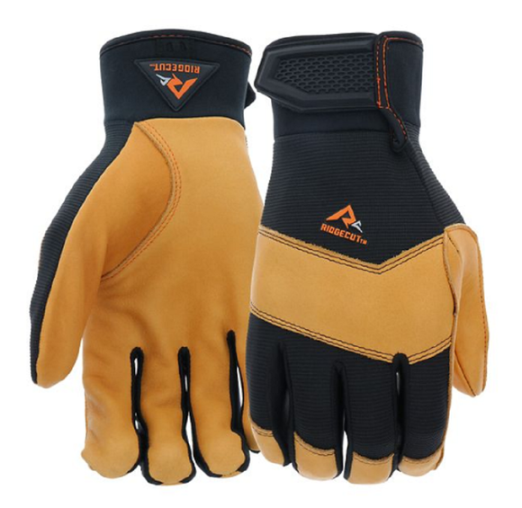 Ridgecut RC86008-M Split Leather Premium Performance Gloves, 1 Pair, Brown, XL