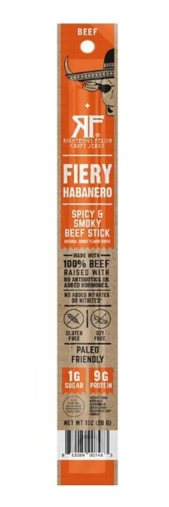 Righteous Felon HAB-STICK-24 Habanero 100% Beef Stick Spicy 1oz., 1 Single Stick
