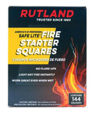 Rutland 50B Safe Lite Fire Starter Squares for for Wood Stoves, Fireplaces & BBQs, 144-Pack