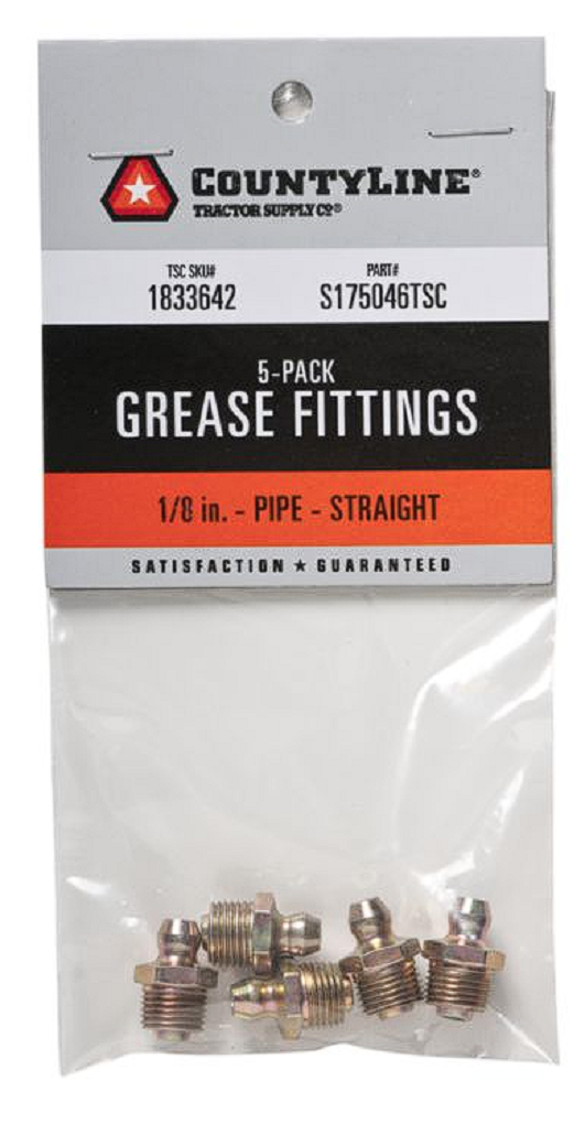 CountyLine S175046TSC 1/8-inch Pipe Straight Pack of 5 Grease Fittings