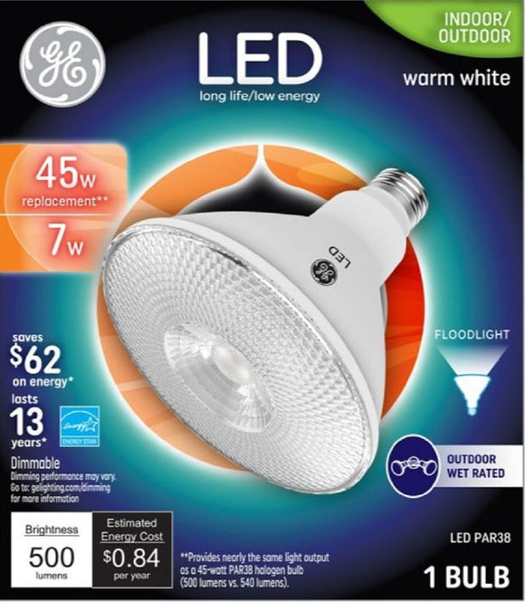 Savant 38460 GE LED Indoor/Outdoor Floodlight Bulb, 7 watts- Warm White