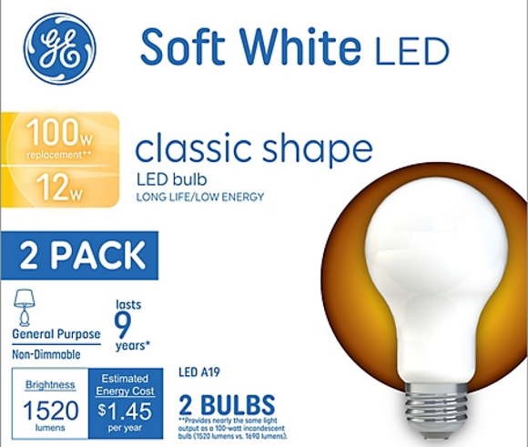 Savant 93109188 GE SoftWhite LED Light Bulb 100 Watt Replacement A19 Bulb 2 Pack