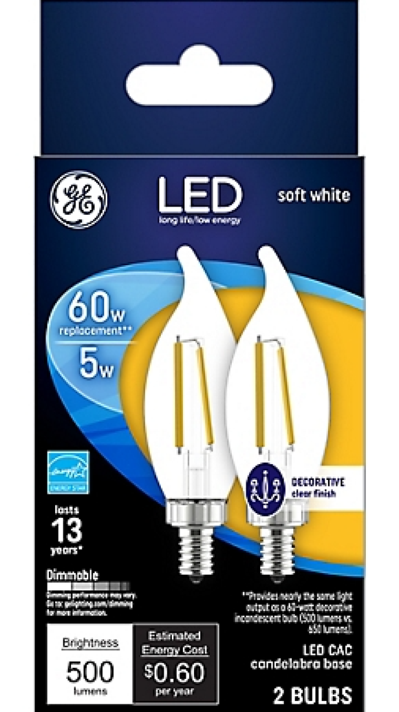 Savant 93129334 GE LED Decorative Light Bulbs 60 Watts Replacement Bulbs 2 Pack