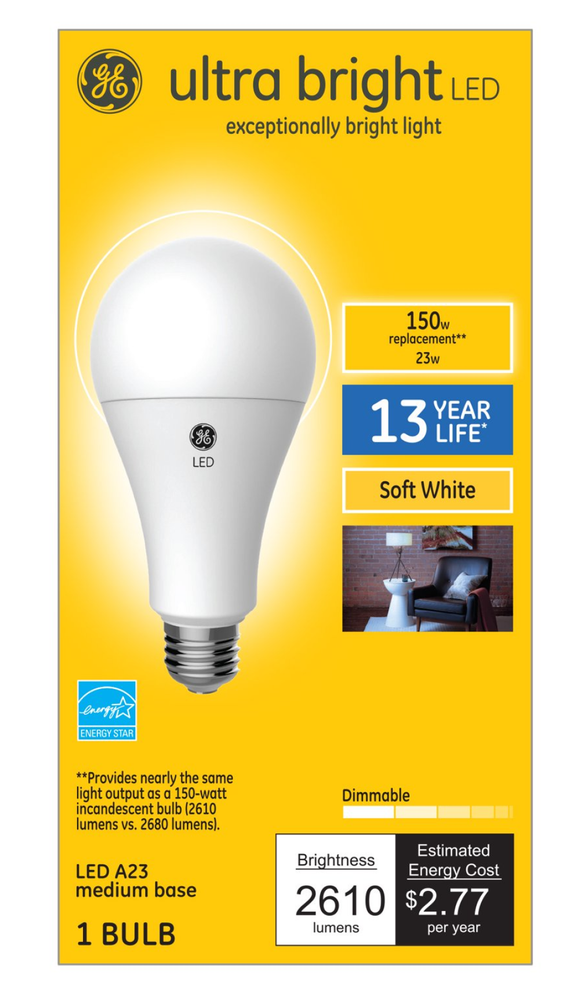 Savant 93129366 GE Ultra Bright LED Light Bulb 150 Watts Replacement White A21
