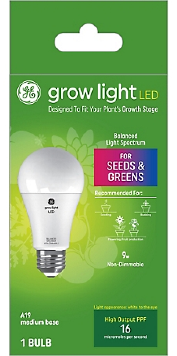 Savant 93129754 GE Grow LED Light Bulb for Seeds and Greens A19 Plant Light Bulb