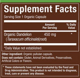 Organic Dandelion - Whole Root for Digestive & Liver Health, 90 Organic Capsules
