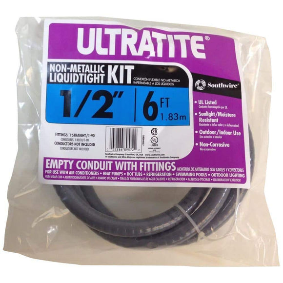 Southwire 58004507 1/2in x 6ft Ultratite Flexible Non-Metallic PVC Conduit Whip
