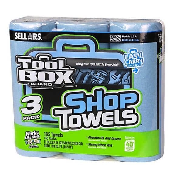 ToolBox 5448301 1-Ply Blue Shop Towel Rolls, 55 Sheet, 3 count