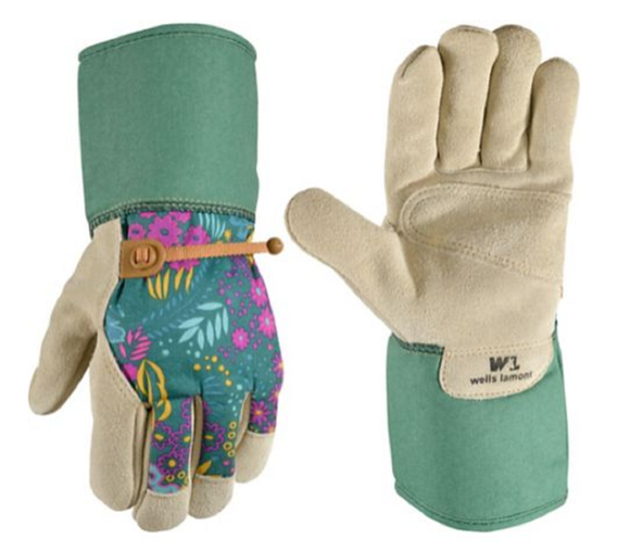 Wells Lamont 4183M-TSC Floral Extended Cuff Pruner Gloves w/ Suede Leather Palm,