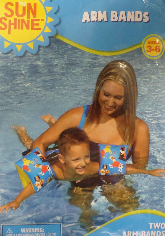 SunShine Two Arm Bands - Pool Floats Floaties Puppies Puppy Dog Ages 3-6
