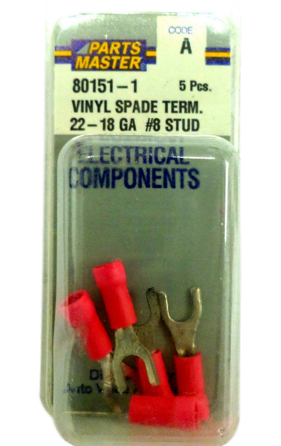 Parts Master 80151-1 Vinyl Spade Terminal 22-18 Gage #8 Stud 80151 (5 pcs)