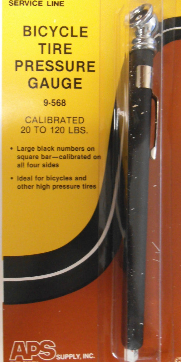 Service Line 9-568 Bicycle Tire Pressure Gauge 20lb - 120lbs Square Bar