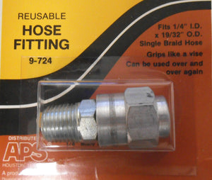 9-724 Reusable Hose Fitting 1/4" ID 19/32" OD Single Braid Vise grip 1/4" NPT