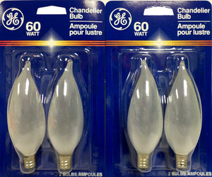 GE 60CA10/F/PM/2 60W Light Bulb Candelabra Base Bent Tip Incandescent Lot 4 Pcs