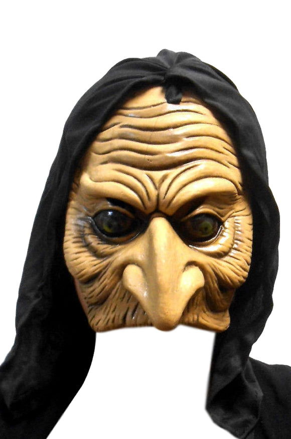 Halloween Hooded Evil Chinless Old Witch Crone w Attached String Latex Mask 1411