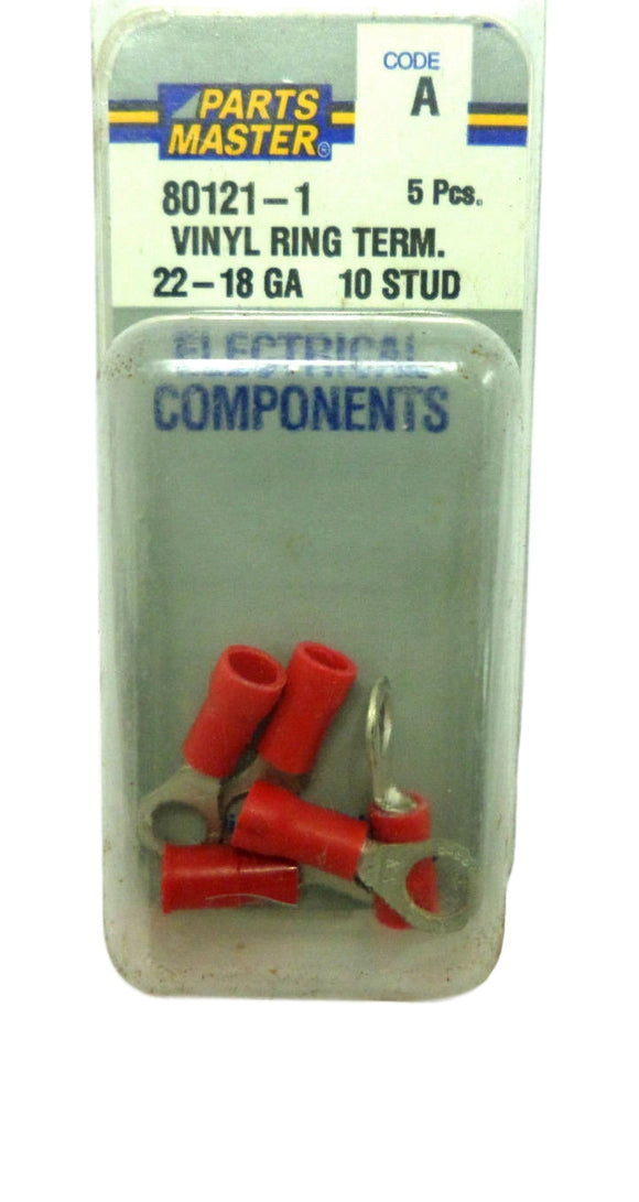 Parts Master 80121-1 Vinyl Ring Terminal 22-18 Gauge #10 Stud 80121 (5 Pieces)