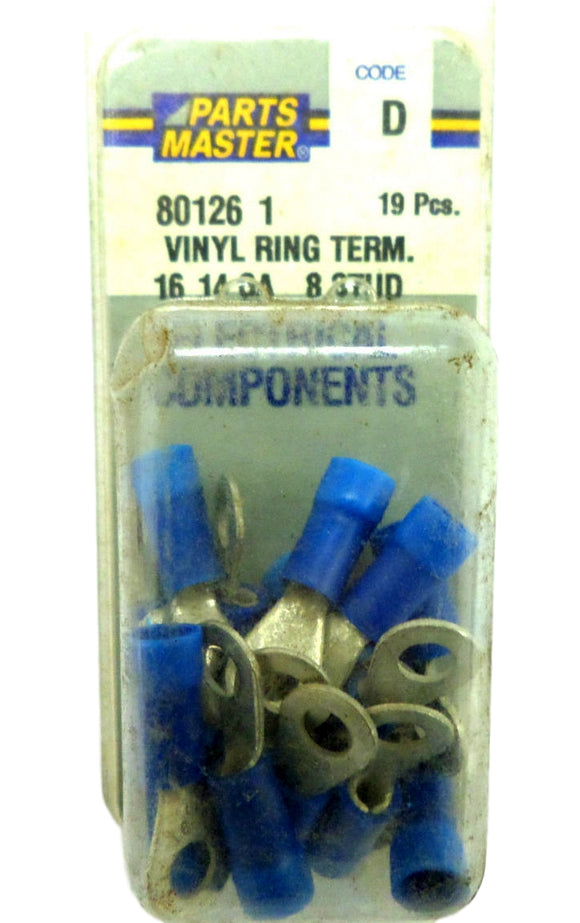 Parts Master 80126-1 Vinyl Ring Terminals 16-14 Gauge #8 Stud 19 Pieces