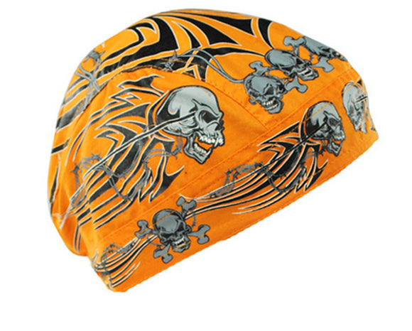 Balboa Z669 100% Cotton Flydanna - Orange Tribal Skull
