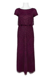 Adrianna Papell 191906600 Short Sleeve Beaded Blouson Gown Color Cassis Size 10