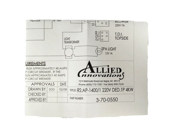 Allied Innovations 3-70-0550 Wiring Diagram AP-1400 - RS:1400/1 220V DED/1P 4KW