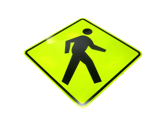 Pedestrian 36x36 Fluorescent Yellow Diamond Grade Reflective Sign New Other