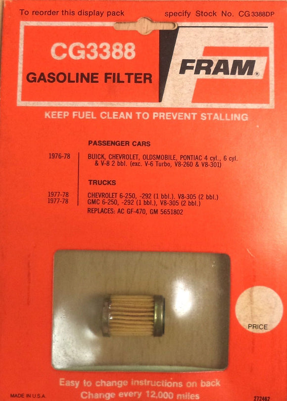 Fram Fuel Filter CG3388 Fits 1976-1978 Buick Chevrolet Oldsmobile Pontiac
