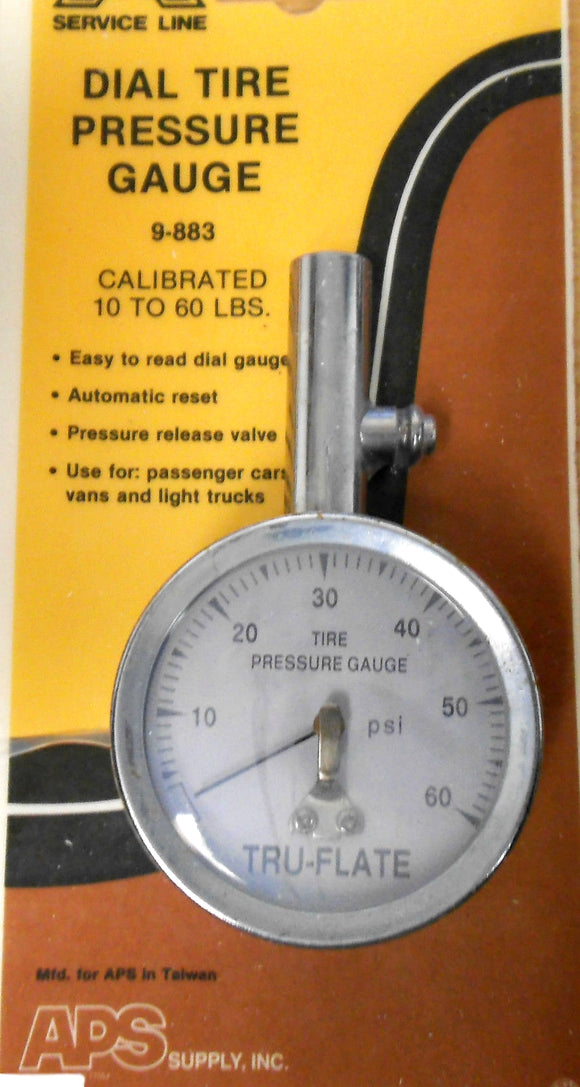 Dial Tire Pressure Gauge 9-883 10 to 60 lbs Measurer Auto reset pressure release