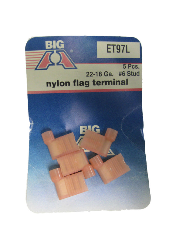 Big A Brand (5) Nylon Flag Terminals ET97L 22-18 GA 1/4