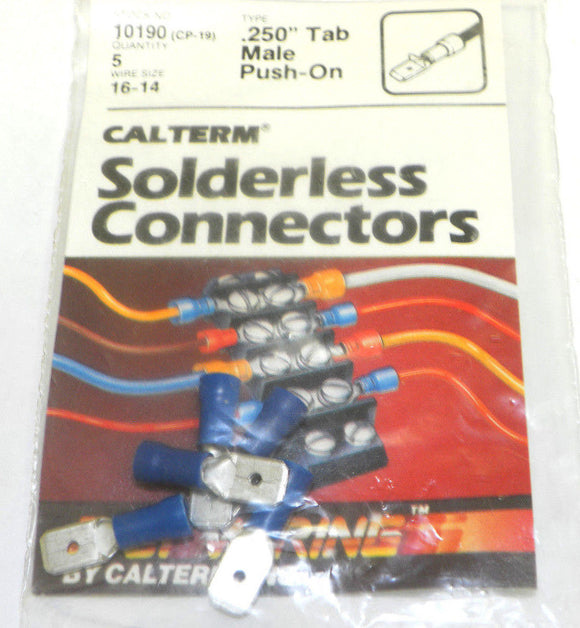 Calterm 10190 (CP-19) Wire Size 16-14 .250 Tab Male Push-On Connectors 5 Pcs